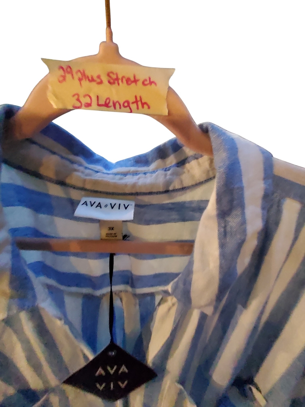 Ava & Viv Blue and White Striped Midi Shirt Dress with Tie Waist - Picture 6 of 7